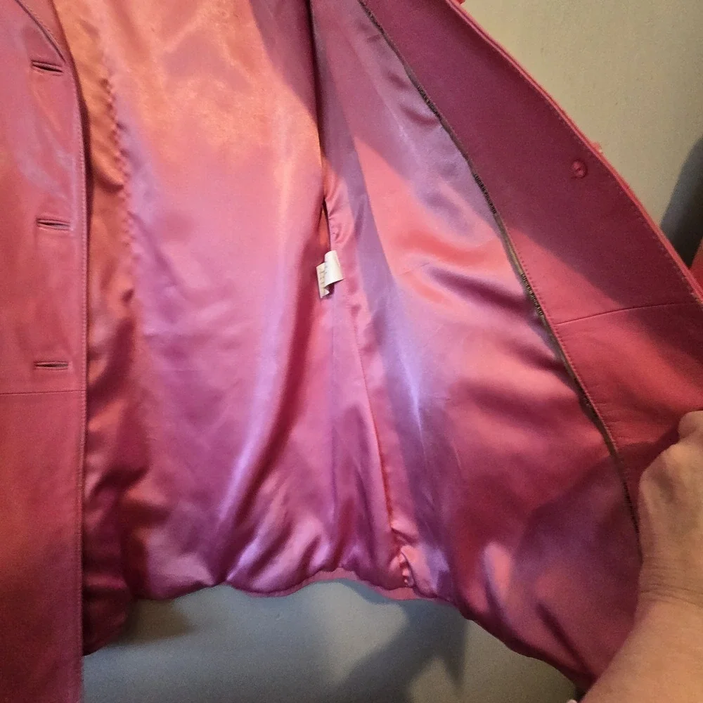 Vintage 90s Y2K Lucien Piccard Leather‎ Trench Coat Women's LG Rosey Pink Boho